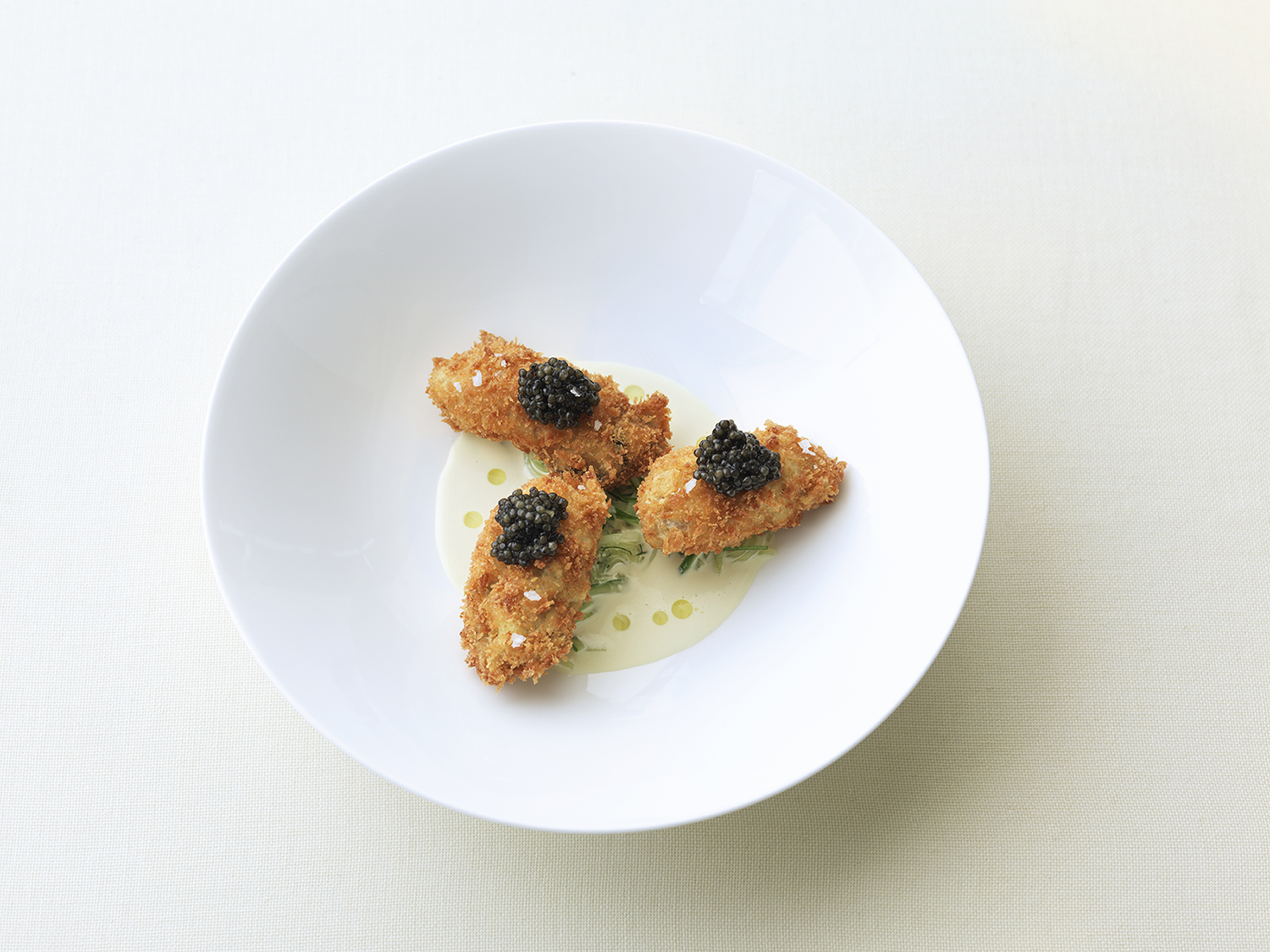 Crispy Oysters & Caviar, Oyster & Cucumber Sauce